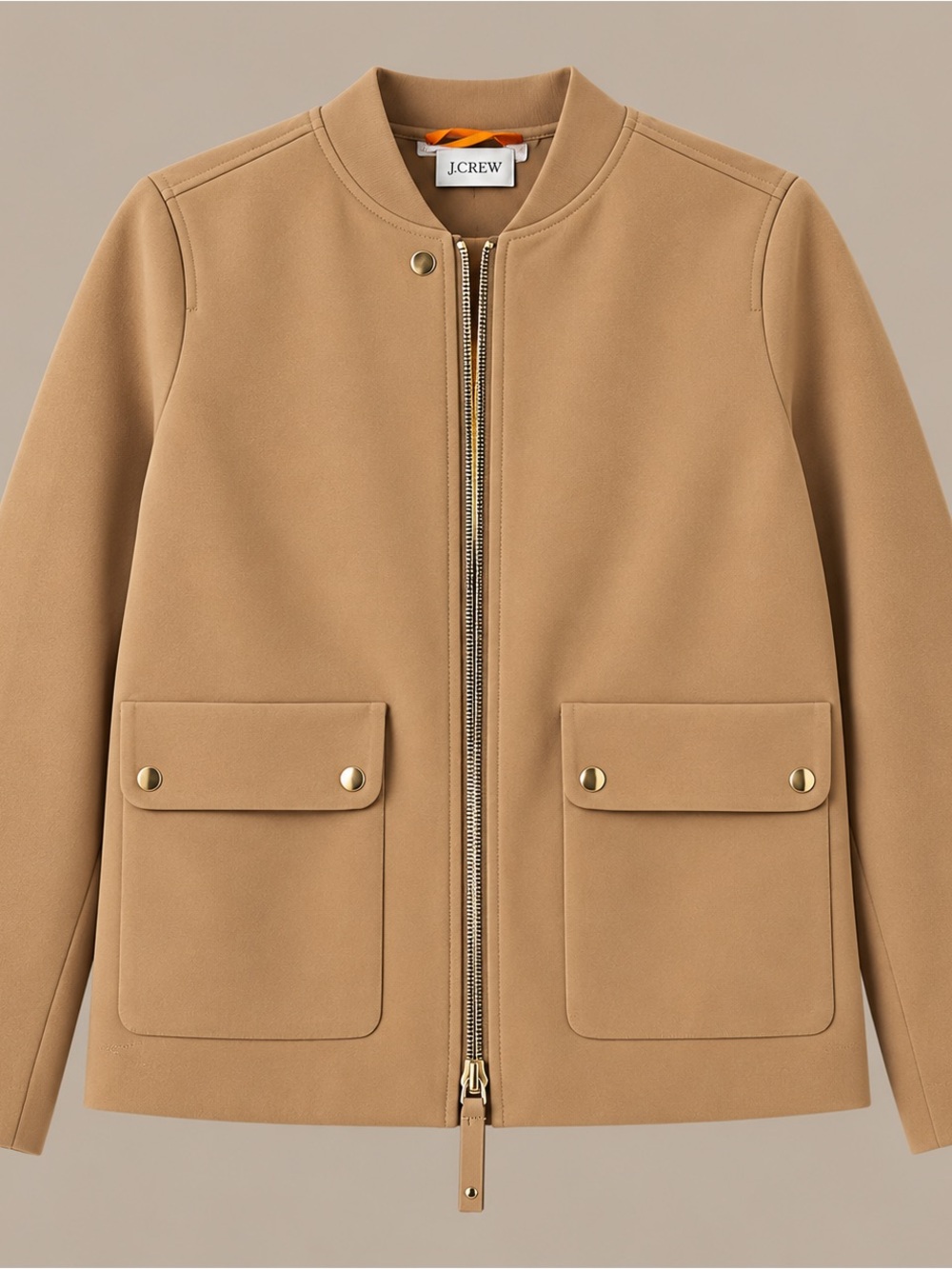 H&M Camel/Tan Bomber Jacket with Snap Pockets